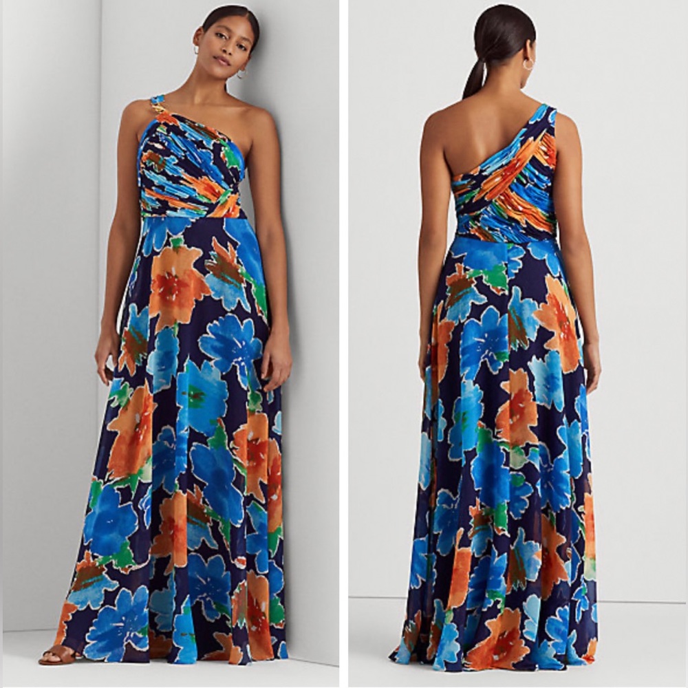 Lauren Ralph Lauren NWT Floral Georgette One-Shoulder Gown
